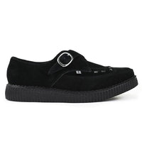 Sapatos plataforma de camurça preta com bico fino e fivela Monk