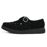 Sapatos plataforma de camurça preta com bico fino e fivela Monk