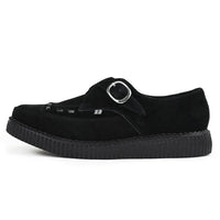 Sapatos plataforma de camurça preta com bico fino e fivela Monk