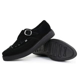 Sapatos plataforma de camurça preta com bico fino e fivela Monk