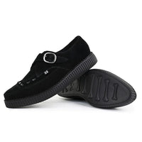 Sapatos plataforma de camurça preta com bico fino e fivela Monk