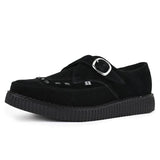 Sapatos plataforma de camurça preta com bico fino e fivela Monk