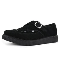 Sapatos plataforma de camurça preta com bico fino e fivela Monk
