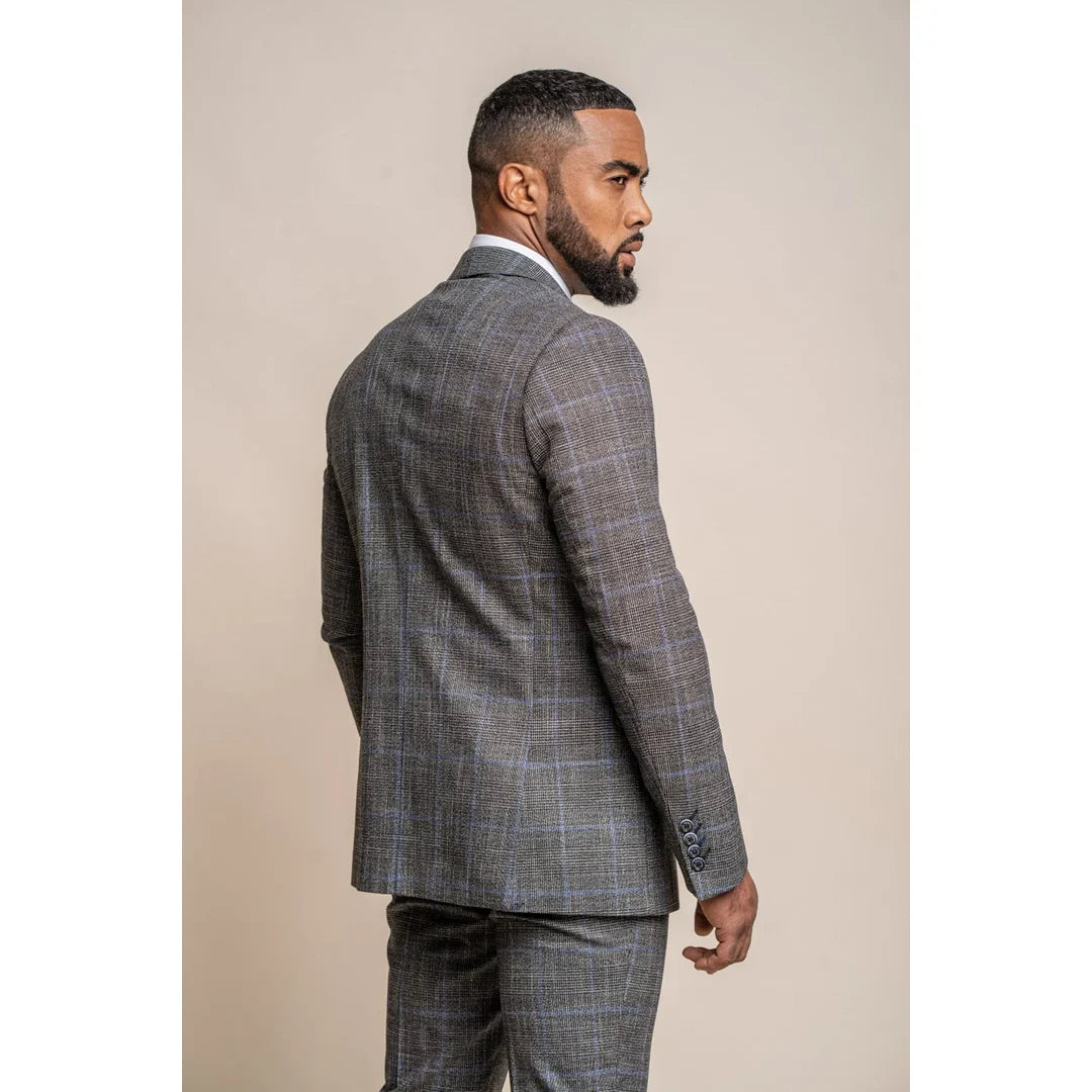Power - Blazer Slim Fit Cinza Xadrez Masculino
