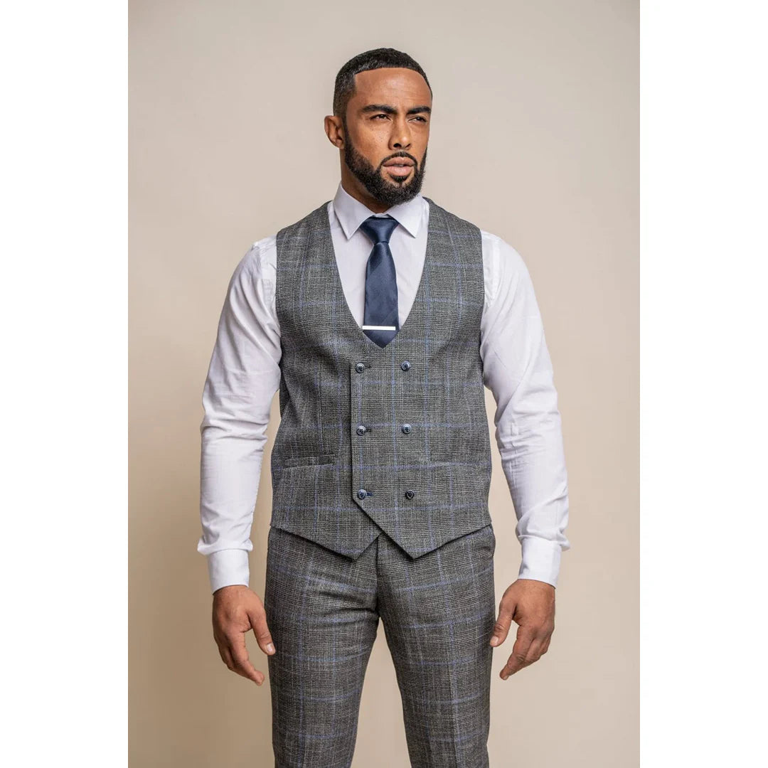 Power - Colete masculino cinza xadrez slim fit