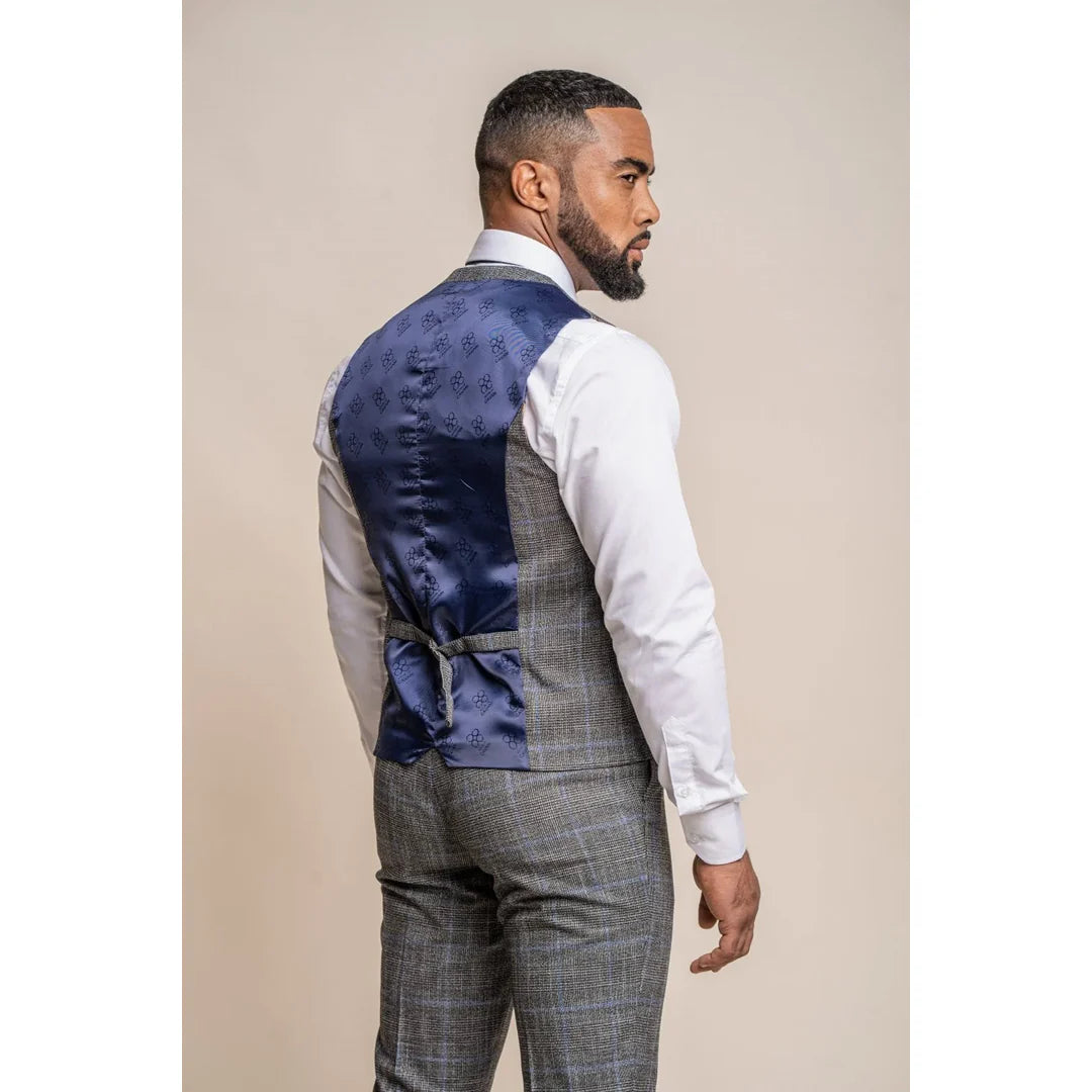 Power - Colete masculino cinza xadrez slim fit