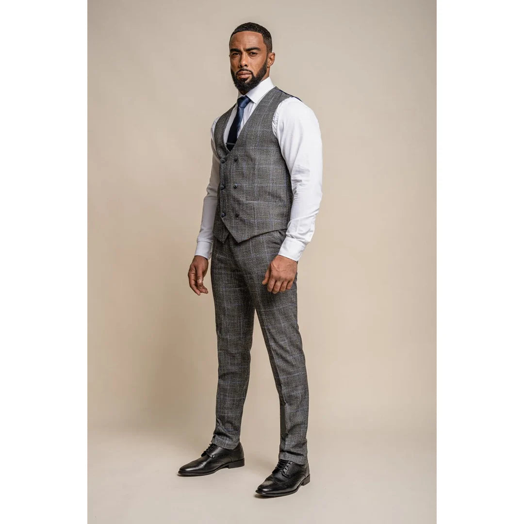 Power - Colete masculino cinza xadrez slim fit