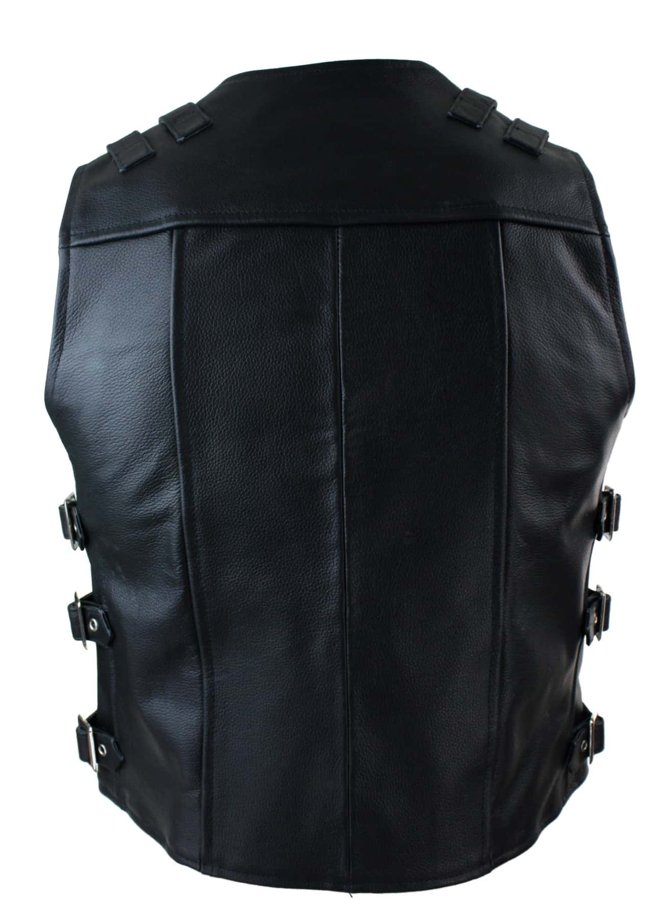 Colete masculino de couro legítimo para motociclista, com fivela e gancho para cinto.