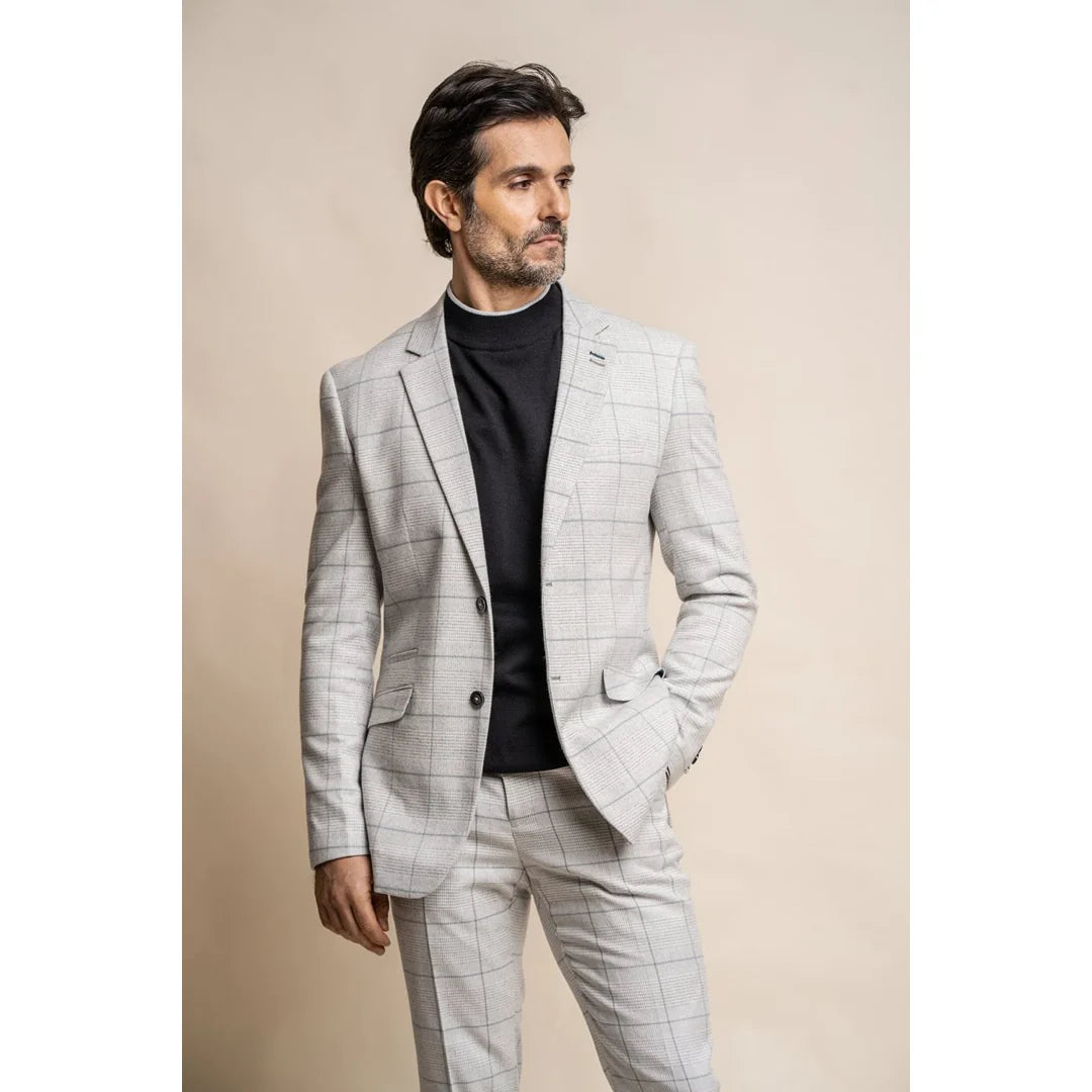 Radika - Blazer masculino xadrez cinza claro