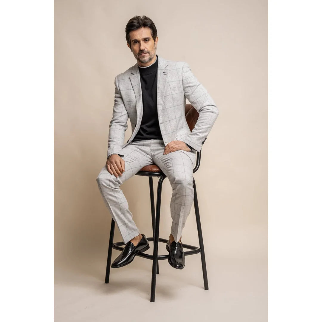 Radika - Blazer masculino xadrez cinza claro
