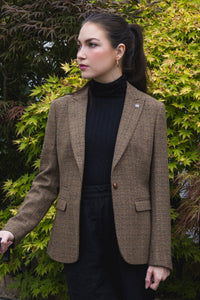 Ralph - Blazer feminino de tweed marrom com corte ajustado