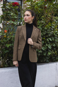 Ralph - Blazer feminino de tweed marrom com corte ajustado