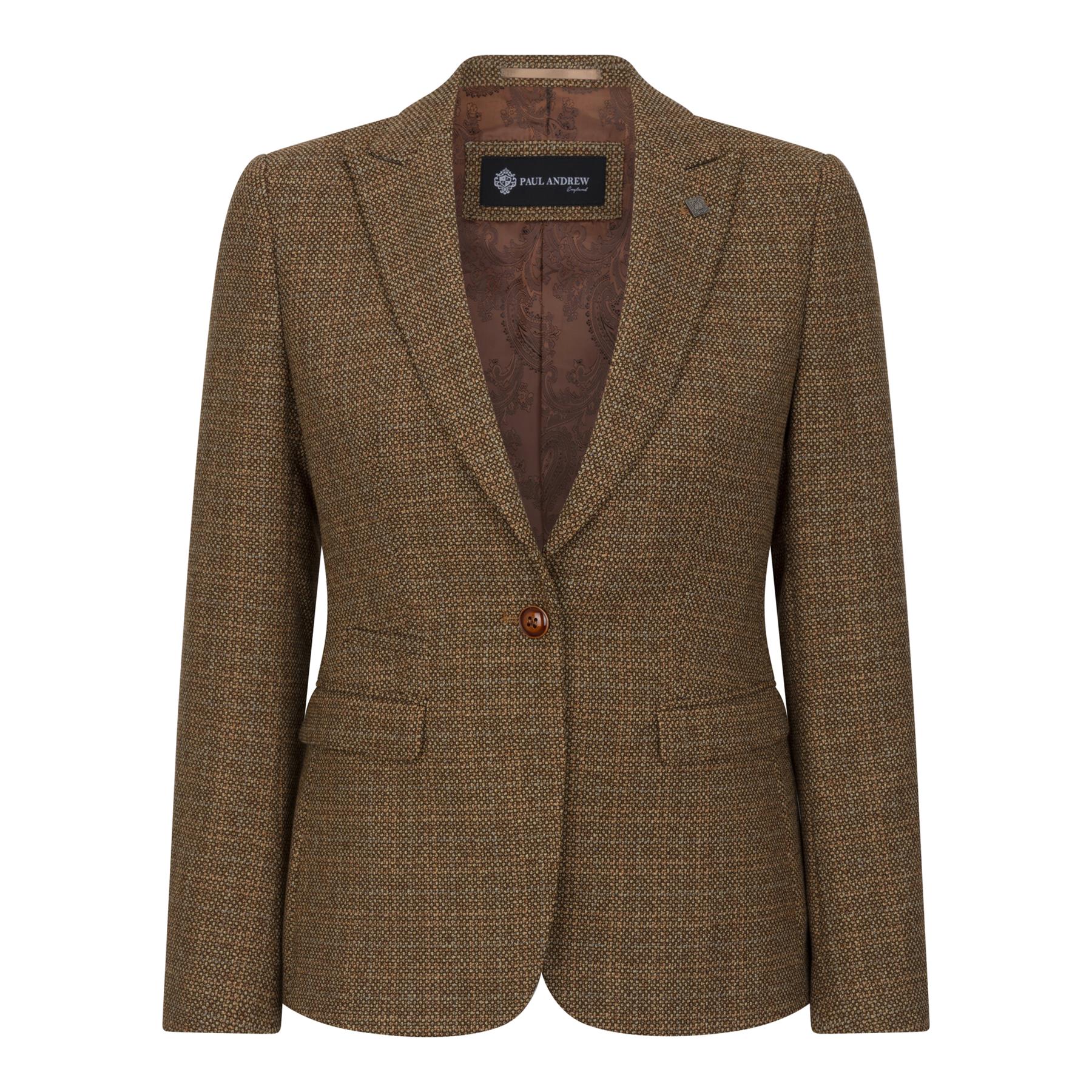 Ralph - Blazer feminino de tweed marrom com corte ajustado