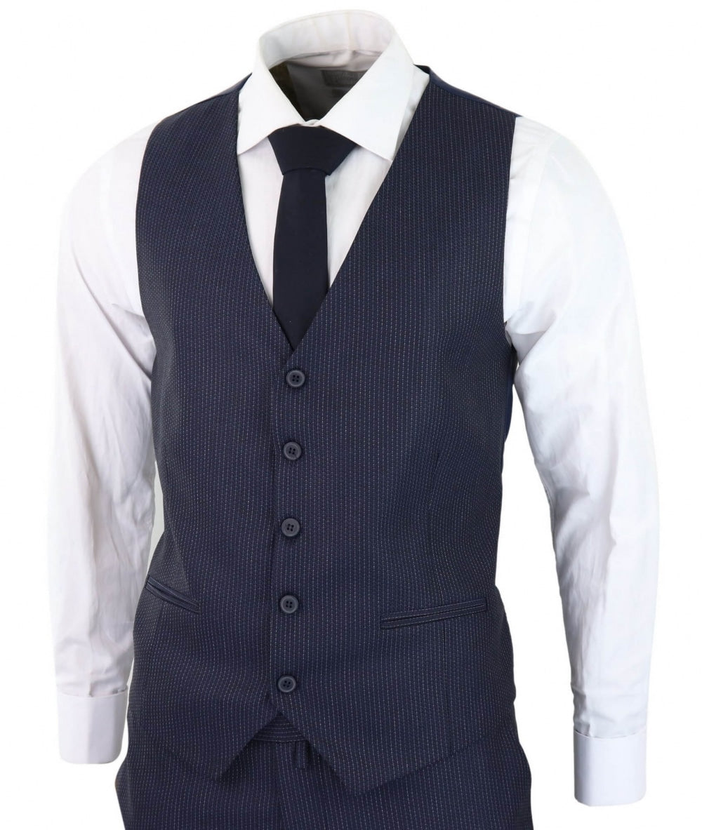 Terno de 3 peças azul-marinho com risca de giz - RC20-31