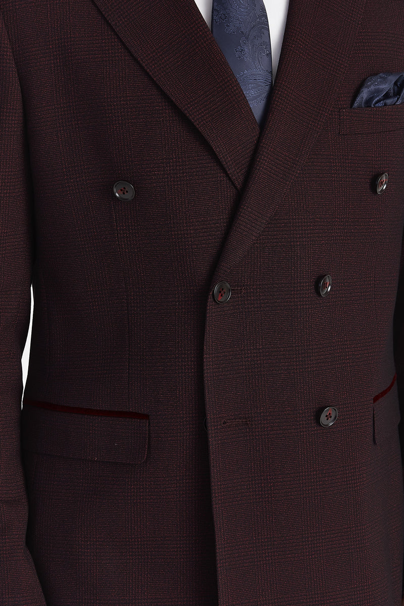 Regent - Blazer Brugundy xadrez de abotoamento duplo para homem