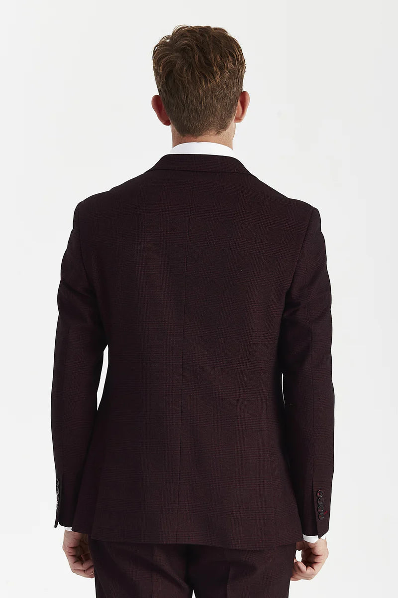 Regent - Blazer Brugundy xadrez de abotoamento duplo para homem