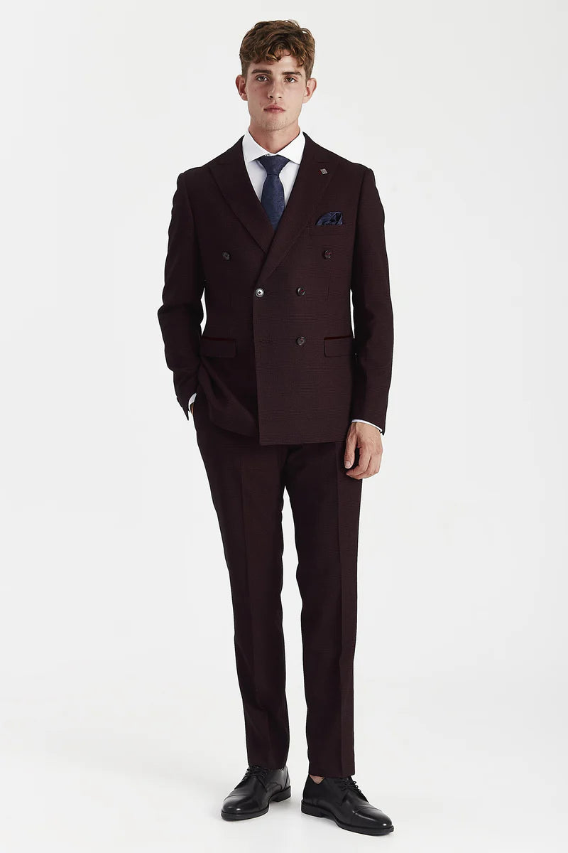 Regent - Blazer Brugundy xadrez de abotoamento duplo para homem