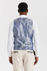 Terno xadrez creme Regent com colete contrastante azul marinho Regent.