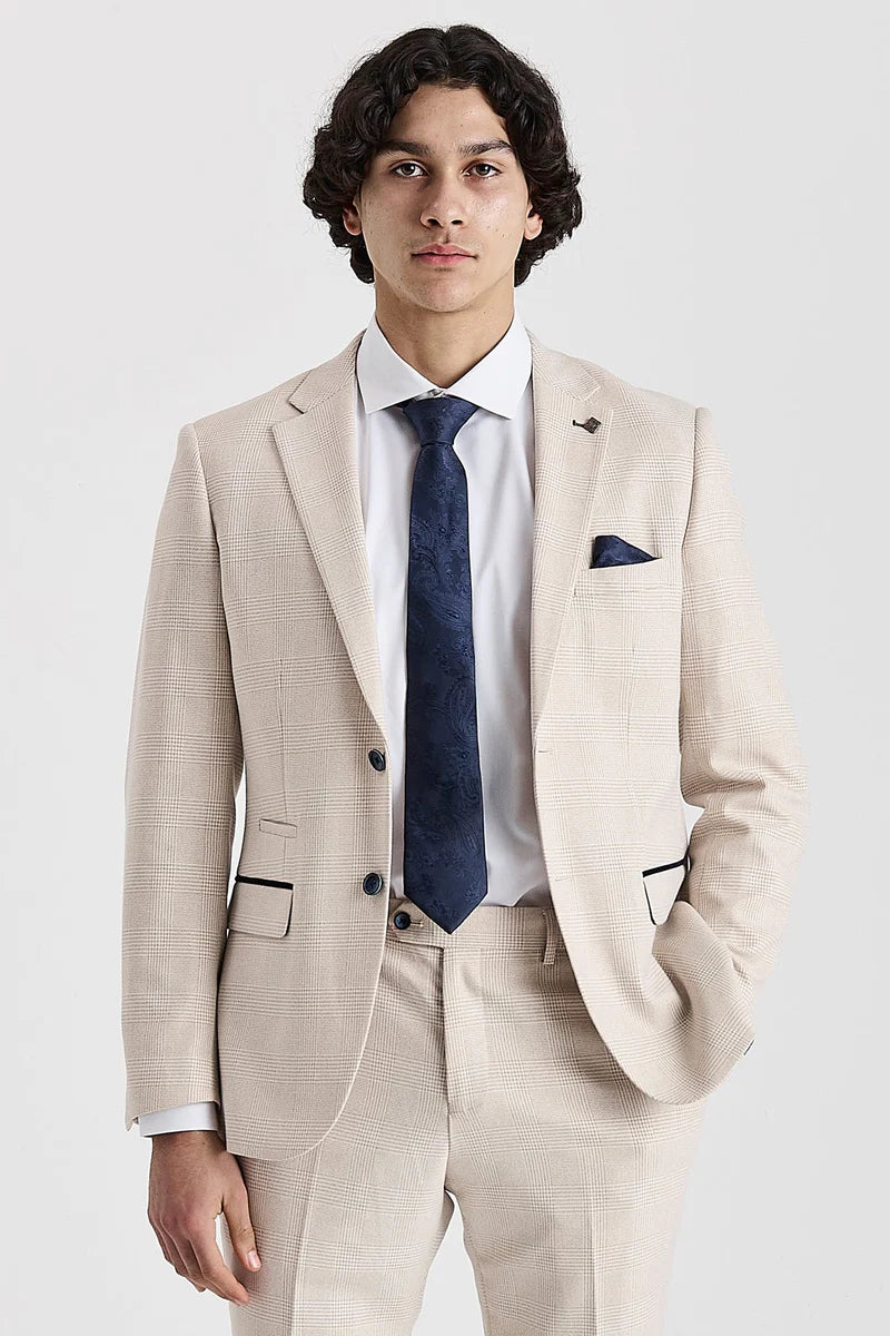 Regent - Blazer xadrez creme estilo casamento para homens