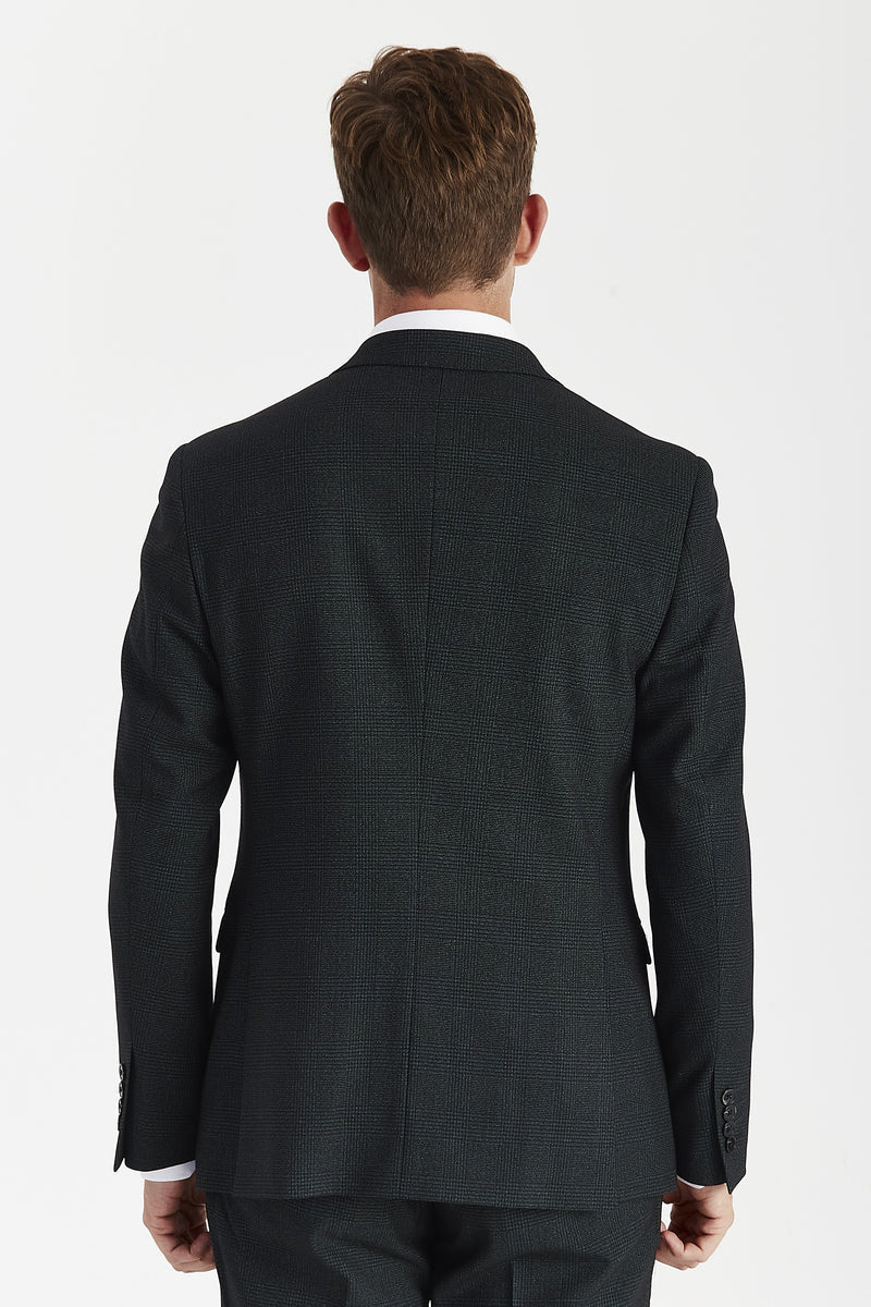 Regent - Blazer xadrez verde de abotoamento duplo para homem