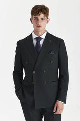 Regent - Blazer xadrez verde de abotoamento duplo para homem