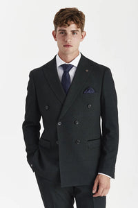 Regent - Blazer xadrez verde de abotoamento duplo para homem