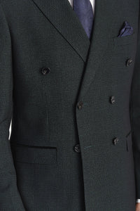 Regent - Blazer xadrez verde de abotoamento duplo para homem