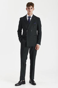 Regent - Blazer xadrez verde de abotoamento duplo para homem