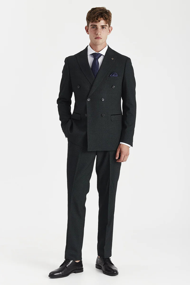 Regent - Blazer xadrez verde de abotoamento duplo para homem