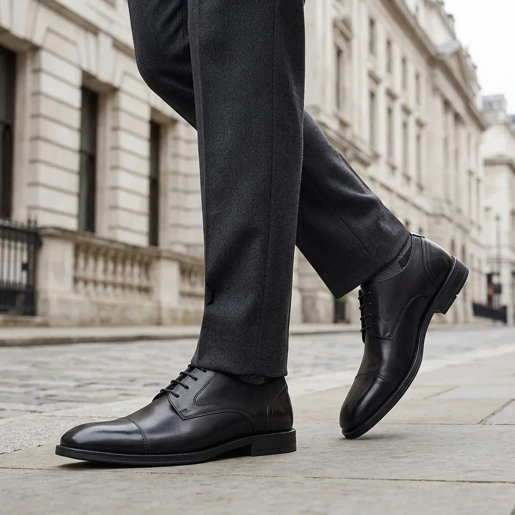 Regent - Sapatos Derby Masculinos em Couro Preto Polido