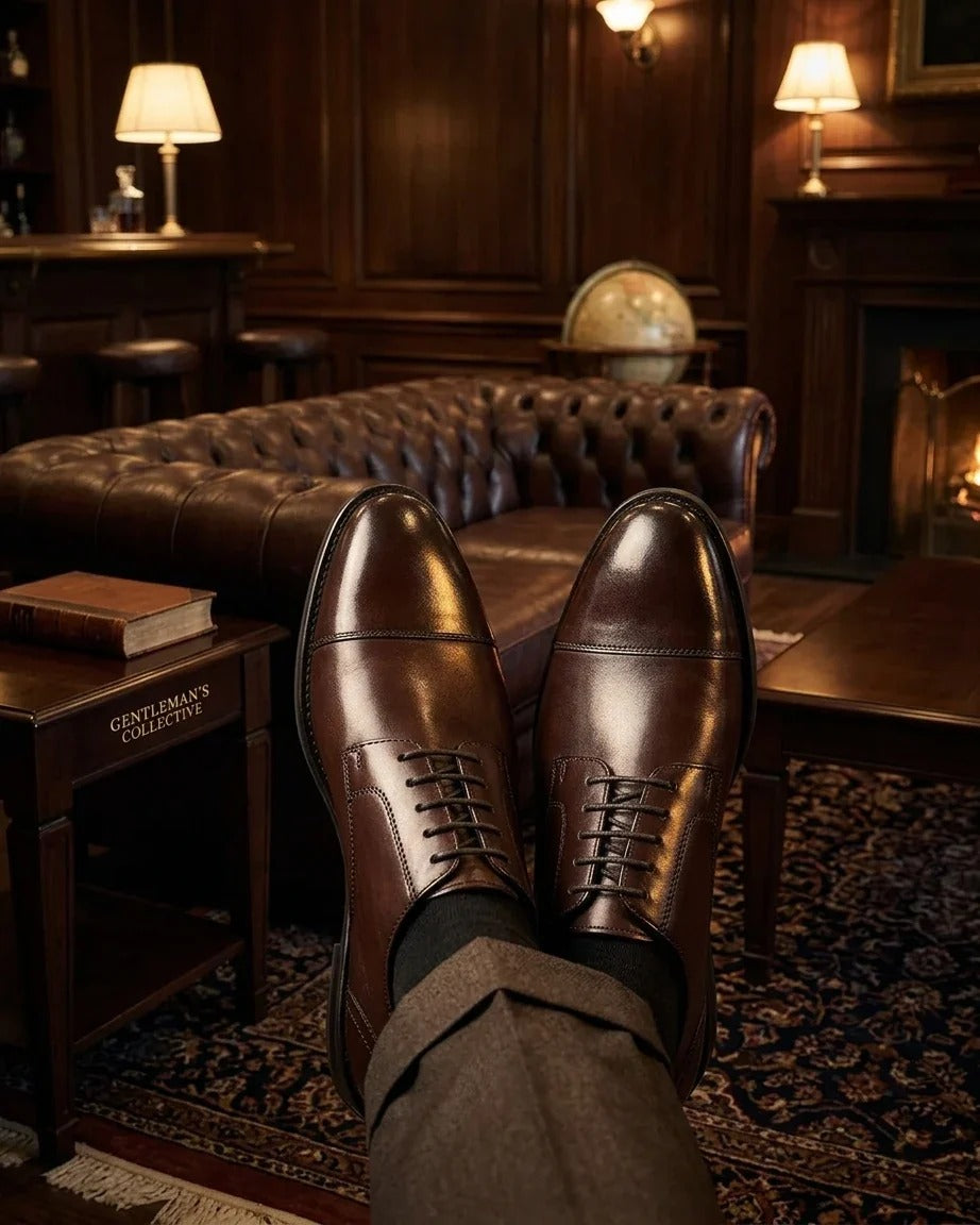 Regent - Sapatos Derby Masculinos em Couro Marrom Escuro Polido