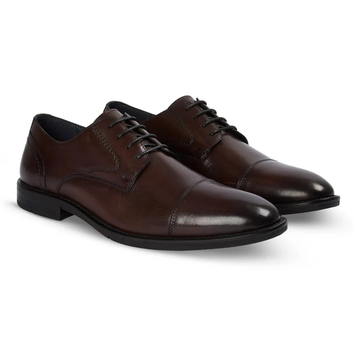 Regent - Sapatos Derby Masculinos em Couro Marrom Escuro Polido