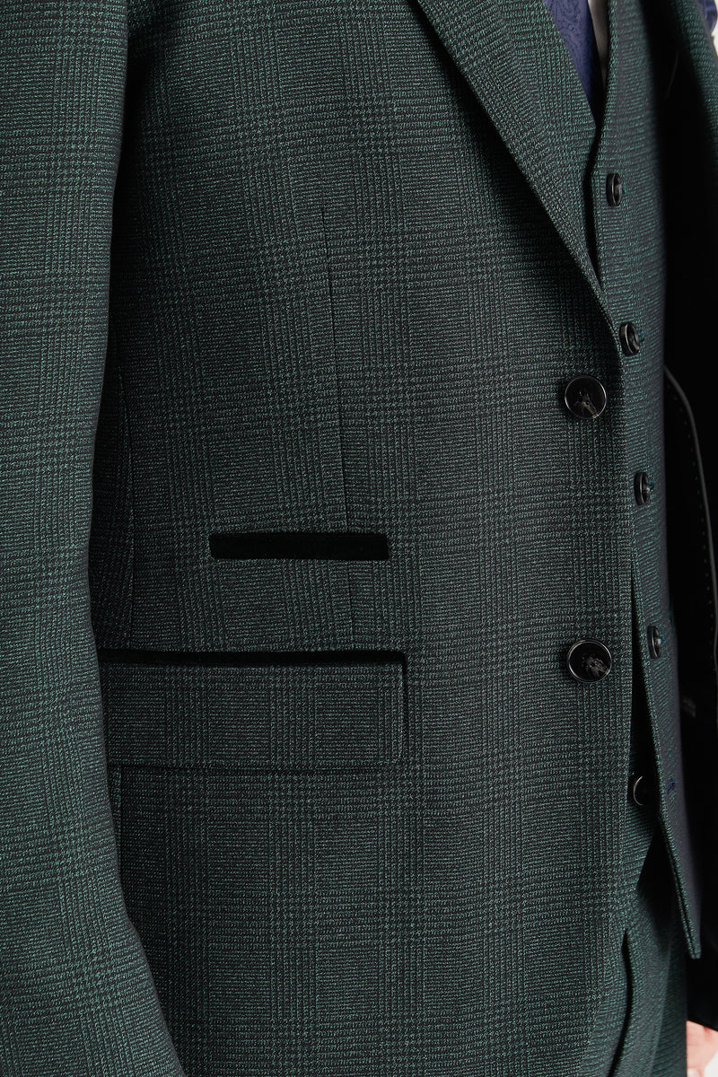 Regent - Blazer masculino verde xadrez de corte ajustado