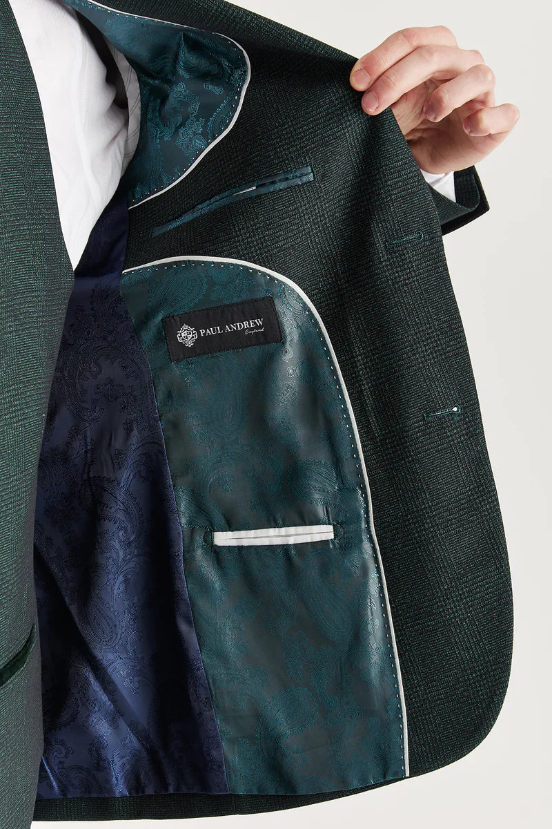 Regent - Blazer masculino verde xadrez de corte ajustado