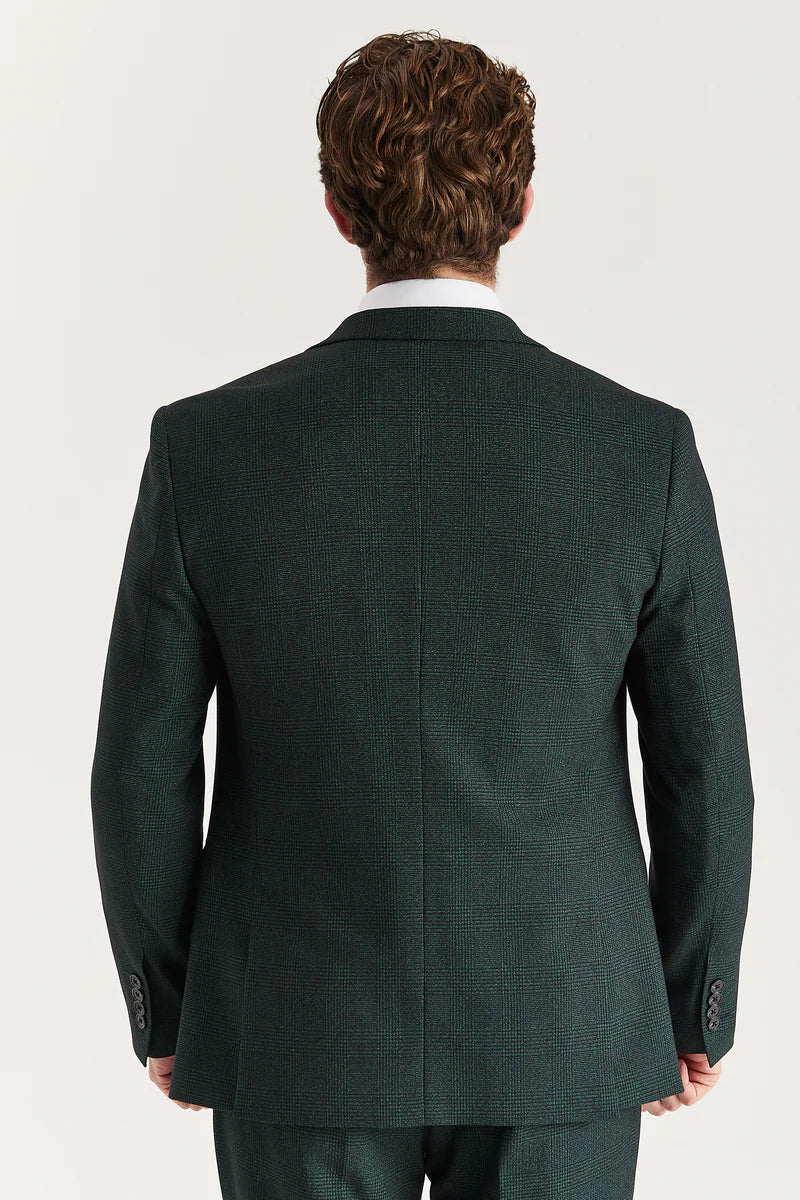Regent - Blazer masculino verde xadrez de corte ajustado