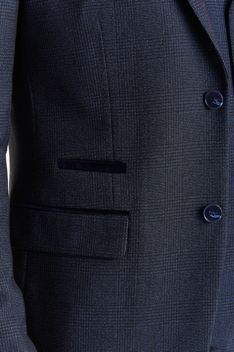 Regent - Blazer masculino azul-marinho xadrez com corte sob medida