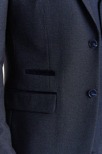 Regent - Blazer masculino azul-marinho xadrez com corte sob medida