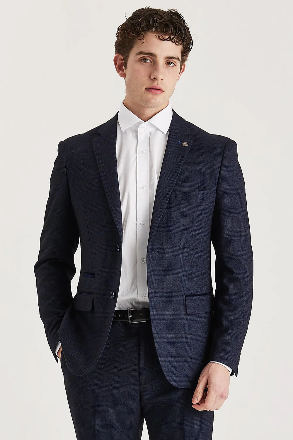 Regent - Blazer masculino azul-marinho xadrez com corte sob medida