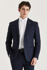 Regent - Blazer masculino azul-marinho xadrez com corte sob medida