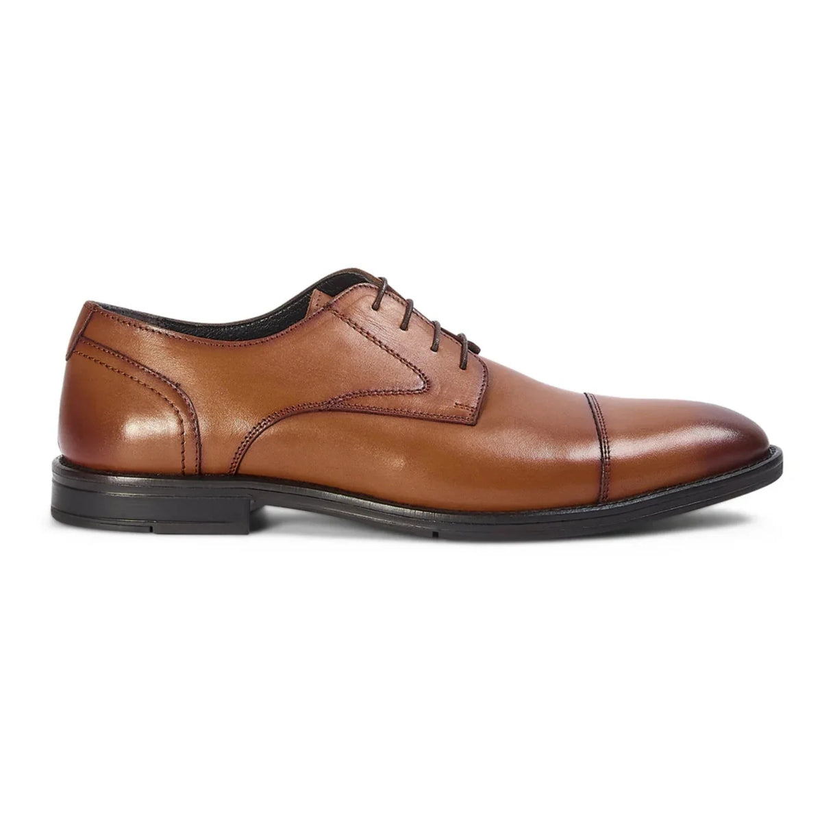 Regent - Sapatos Derby Masculinos em Couro Castanho Claro Envelhecido