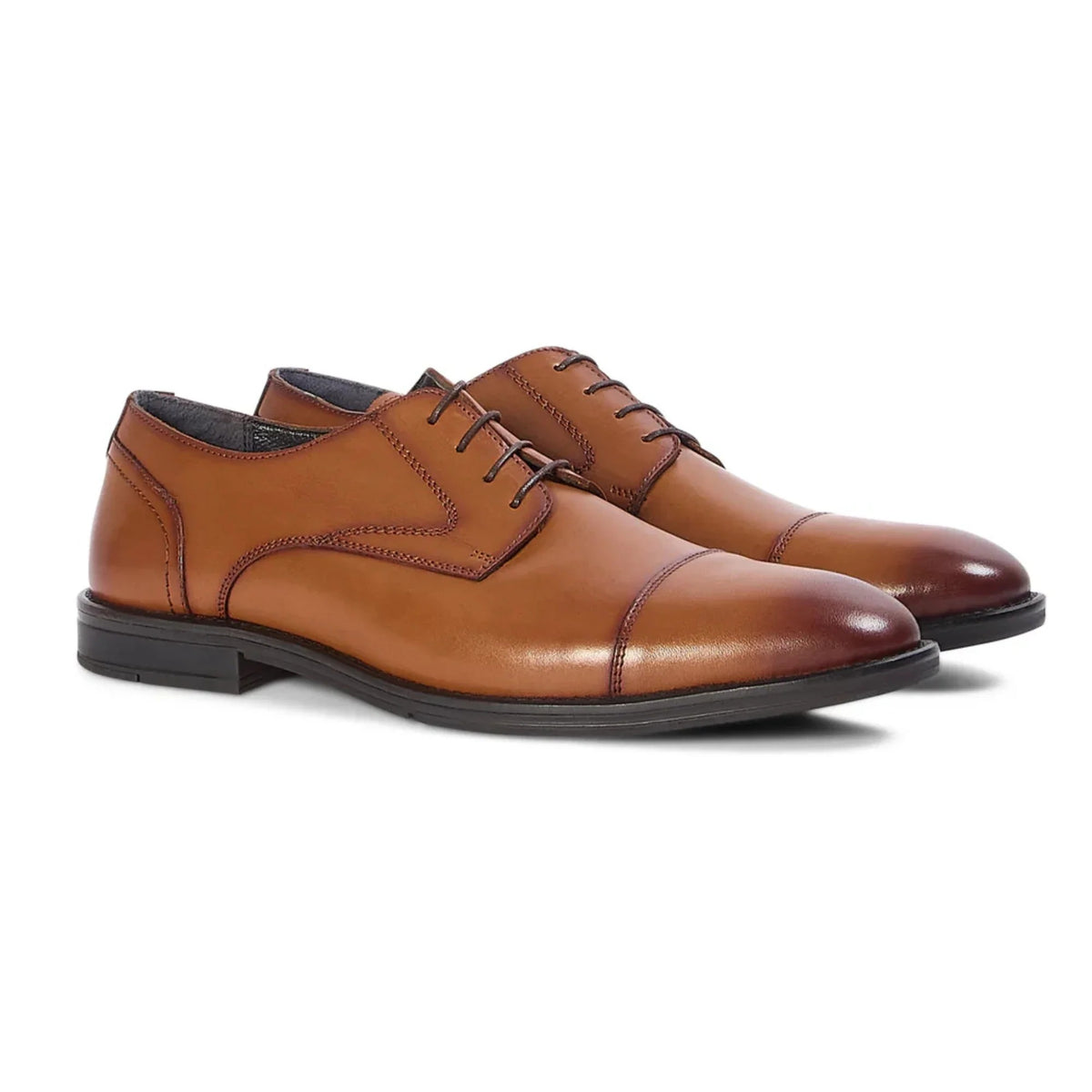 Regent - Sapatos Derby Masculinos em Couro Castanho Claro Envelhecido