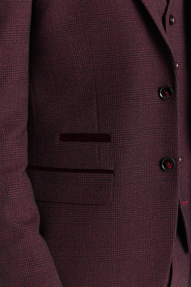 Regent - Blazer masculino xadrez vinho com corte sob medida