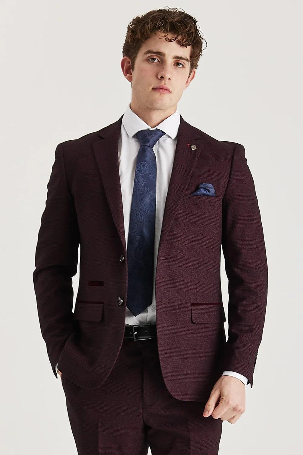 Regent - Blazer masculino xadrez vinho com corte sob medida
