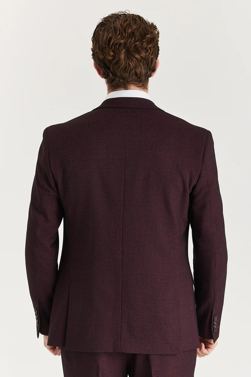 Regent - Blazer masculino xadrez vinho com corte sob medida