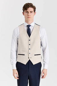 Terno xadrez azul-marinho Regent com colete creme Regent contrastante.
