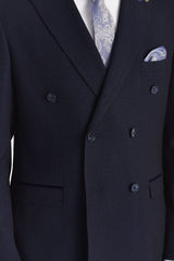 Regent - Blazer xadrez azul-marinho de abotoamento duplo para homem
