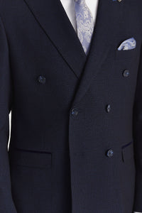 Regent - Blazer xadrez azul-marinho de abotoamento duplo para homem