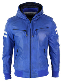 Jaqueta Bomber Masculina Realy em Couro com Capuz - Azul