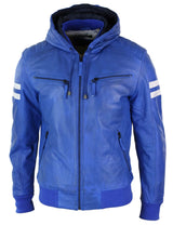 Jaqueta Bomber Masculina Realy em Couro com Capuz - Azul