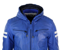 Jaqueta Bomber Masculina Realy em Couro com Capuz - Azul